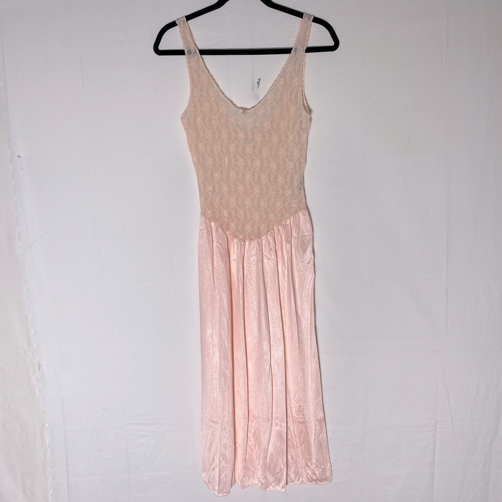 Vintage Baby Pink Lace Top W Satiny Skirt Slip Dress Lingerie M Balletcore Fairy